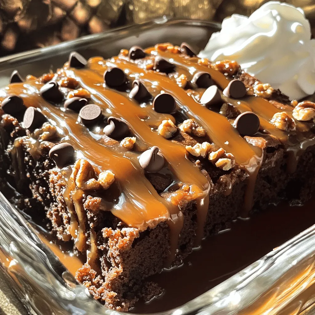 The chocolate caramel dump cake is a simple delight. To start, you need a few basic items. First, grab a box of chocolate cake mix. This will be the base of your cake. You also need cocoa powder to boost that rich chocolate flavor. Next, have some vegetable oil on hand. It helps keep the cake moist.