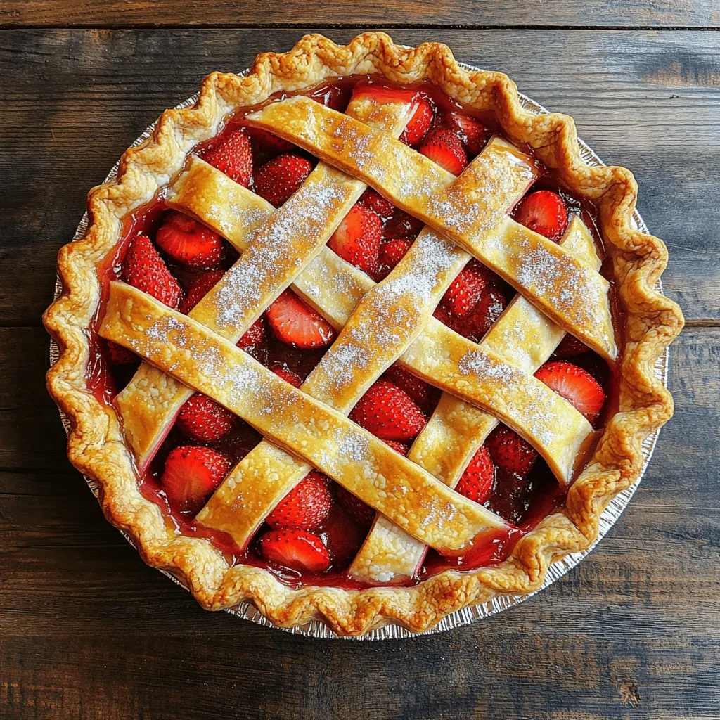 - Fresh strawberries and rhubarb - Pie crust components: flour, butter, sugar, salt - Flavor enhancers: vanilla extract, lemon juice, ground cinnamon