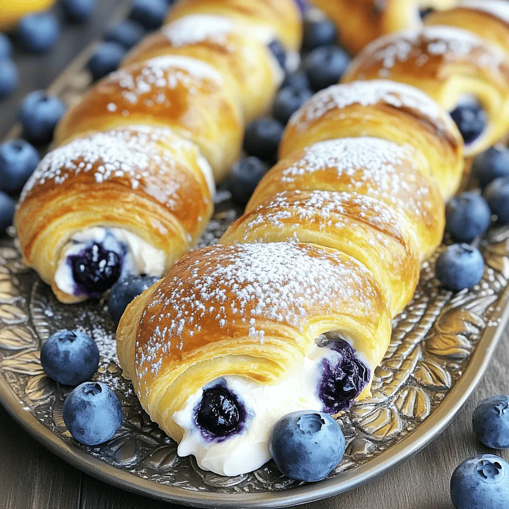 - 1 can (8 oz) refrigerated crescent rolls - 1 (8 oz) package cream cheese, softened - 1/3 cup powdered sugar - 1 teaspoon vanilla extract - 1 cup fresh blueberries (or frozen, thawed) - 1 tablespoon lemon juice - 1 egg (for egg wash) - Optional: Extra powdered sugar for dusting