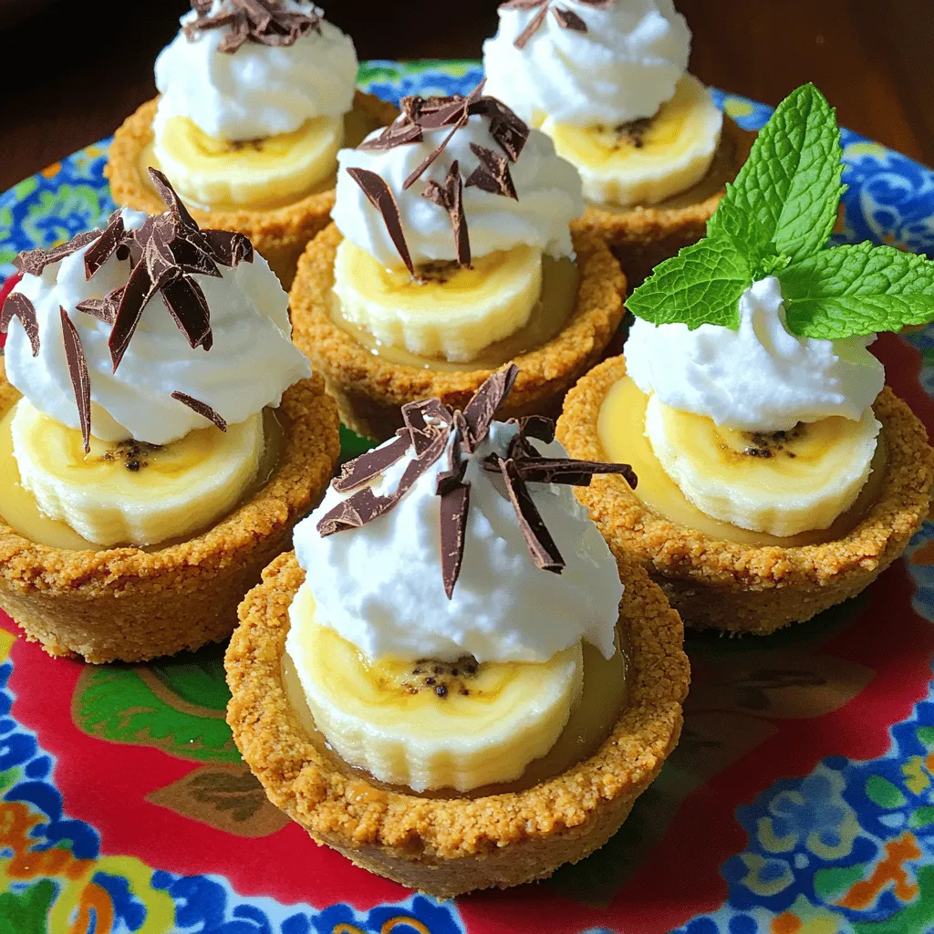 To create mini banana cream pies, you need a few key ingredients. First, grab a pre-made graham cracker pie crust. This crust gives a sweet and crunchy base. You will also need ripe bananas. Their natural sweetness shines through in every bite.