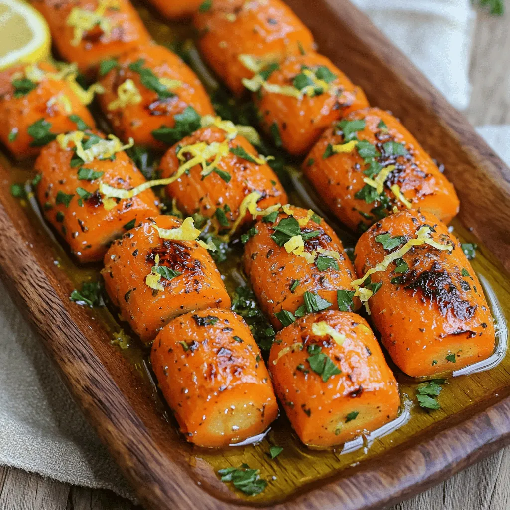 To make tangy lemon garlic roasted carrots, you need a few key items: - 1 lb baby carrots, washed and trimmed - 3 tablespoons olive oil - 4 cloves garlic, minced - Zest of 1 lemon - 2 tablespoons fresh lemon juice - 1 teaspoon honey or maple syrup - 1 teaspoon dried thyme or rosemary - Salt and pepper to taste