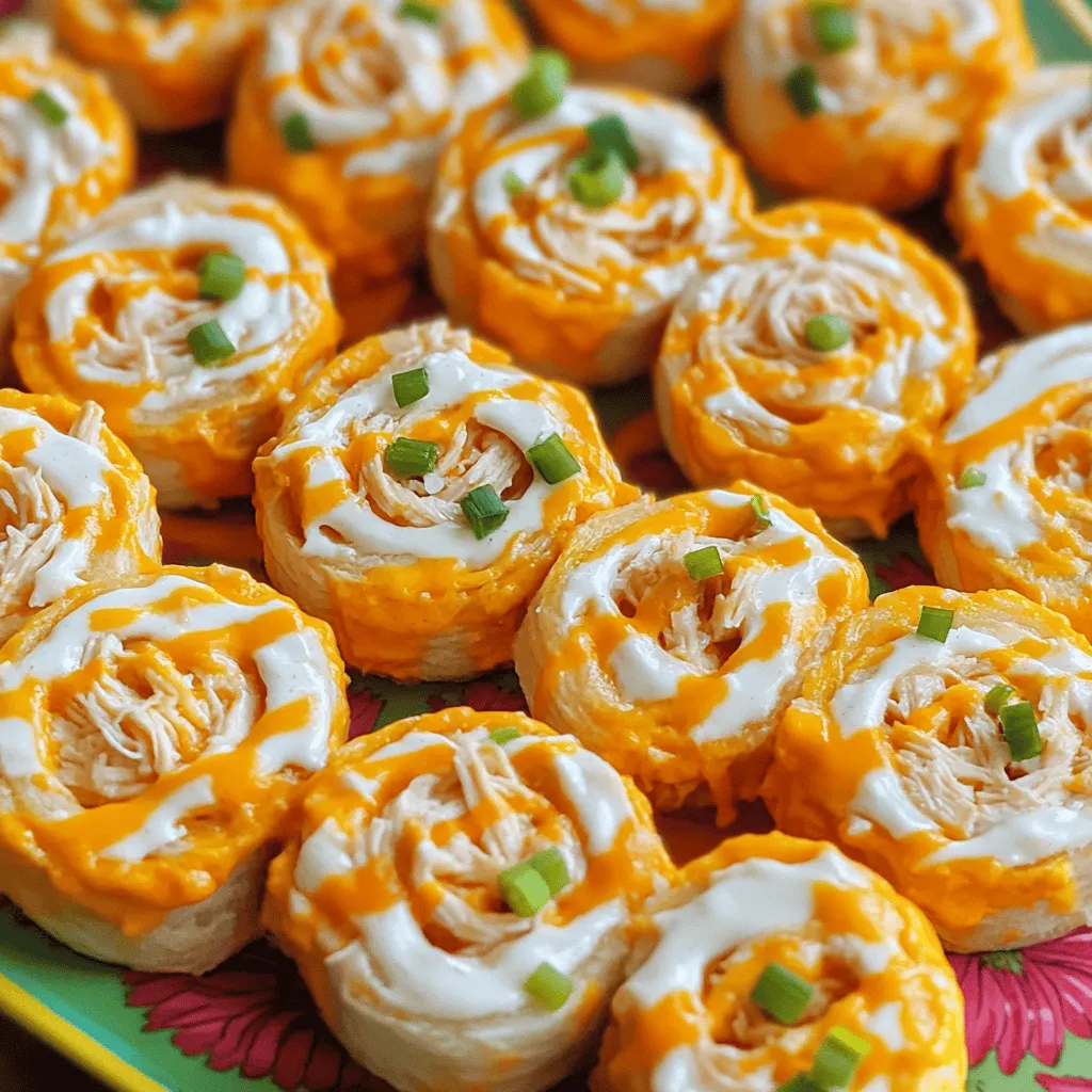 Buffalo chicken pinwheels are a tasty and fun snack. They combine shredded chicken with creamy ranch and spicy buffalo sauce. You wrap this mixture in tortillas and slice them into bite-sized pieces. This dish is great for sharing at parties or game days.
