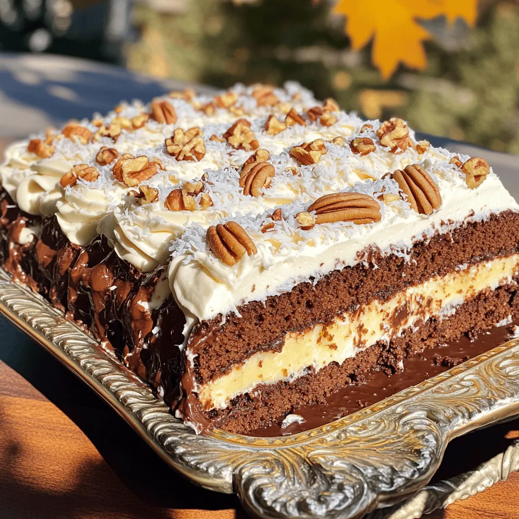 To make a delicious German chocolate poke cake, you need some key ingredients. First, you will need a box of German chocolate cake mix. This mix gives the cake its rich chocolate flavor. Next, use water, vegetable oil, and three large eggs to prepare the cake batter.