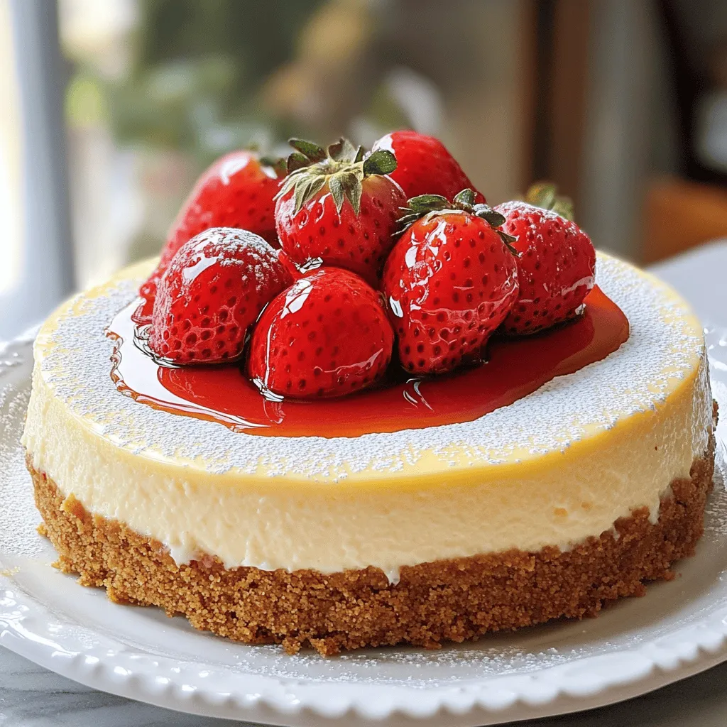 - 1 ½ cups graham cracker crumbs - ½ cup unsalted butter, melted - 2 tablespoons sugar - 24 oz cream cheese, softened - 1 cup sugar - 1 teaspoon vanilla extract - 3 large eggs - 1 cup sour cream - 1 tablespoon lemon juice - 1 ½ cups fresh strawberries, sliced