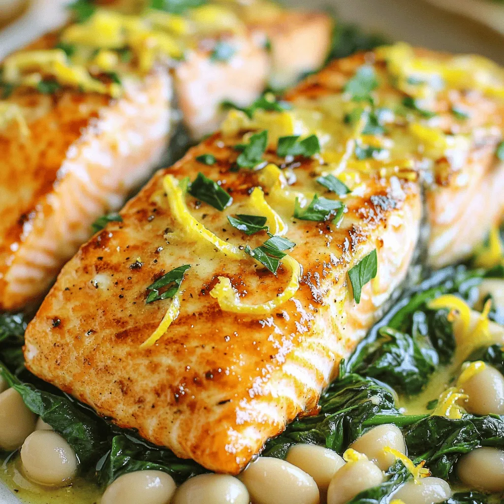 Garlic Butter Salmon and Lemon White Beans Delight