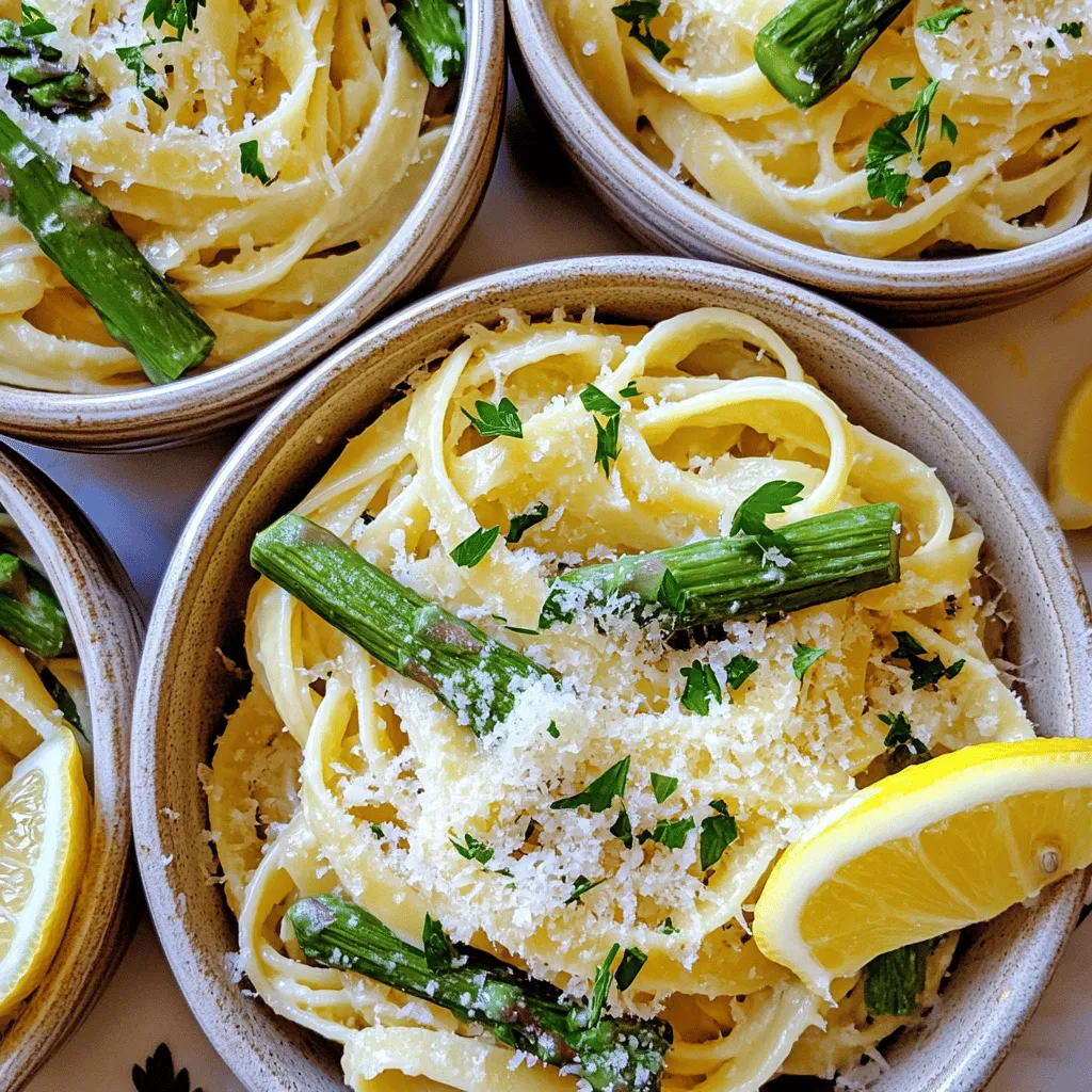 - 8 ounces fettuccine or linguine - 1 pound asparagus, trimmed and cut into 2-inch pieces - 2 tablespoons olive oil - 3 cloves garlic, minced - 1 lemon (zest and juice) - 1 cup grated Parmesan cheese - Salt and black pepper to taste - ¼ teaspoon red pepper flakes (optional) - Fresh parsley, chopped for garnish