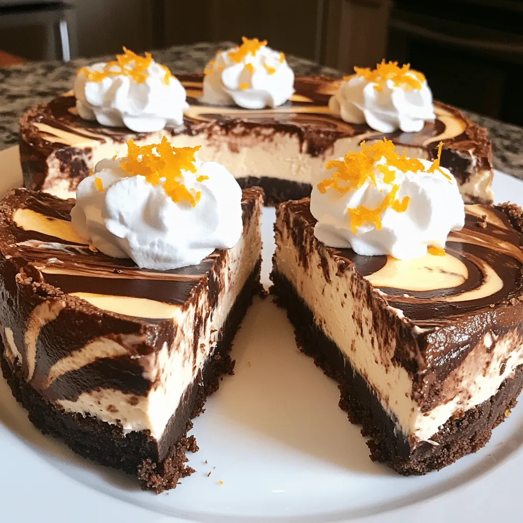 To make a delicious chocolate orange cheesecake, gather these ingredients: - 1 ½ cups chocolate graham cracker crumbs - ½ cup unsalted butter, melted - 2 cups cream cheese, softened - 1 cup granulated sugar - 1 teaspoon vanilla extract - 3 large eggs - Zest and juice of 1 large orange - ½ cup sour cream - 4 ounces dark chocolate, melted and cooled - 1 tablespoon orange liqueur or extract (optional) - Pinch of salt