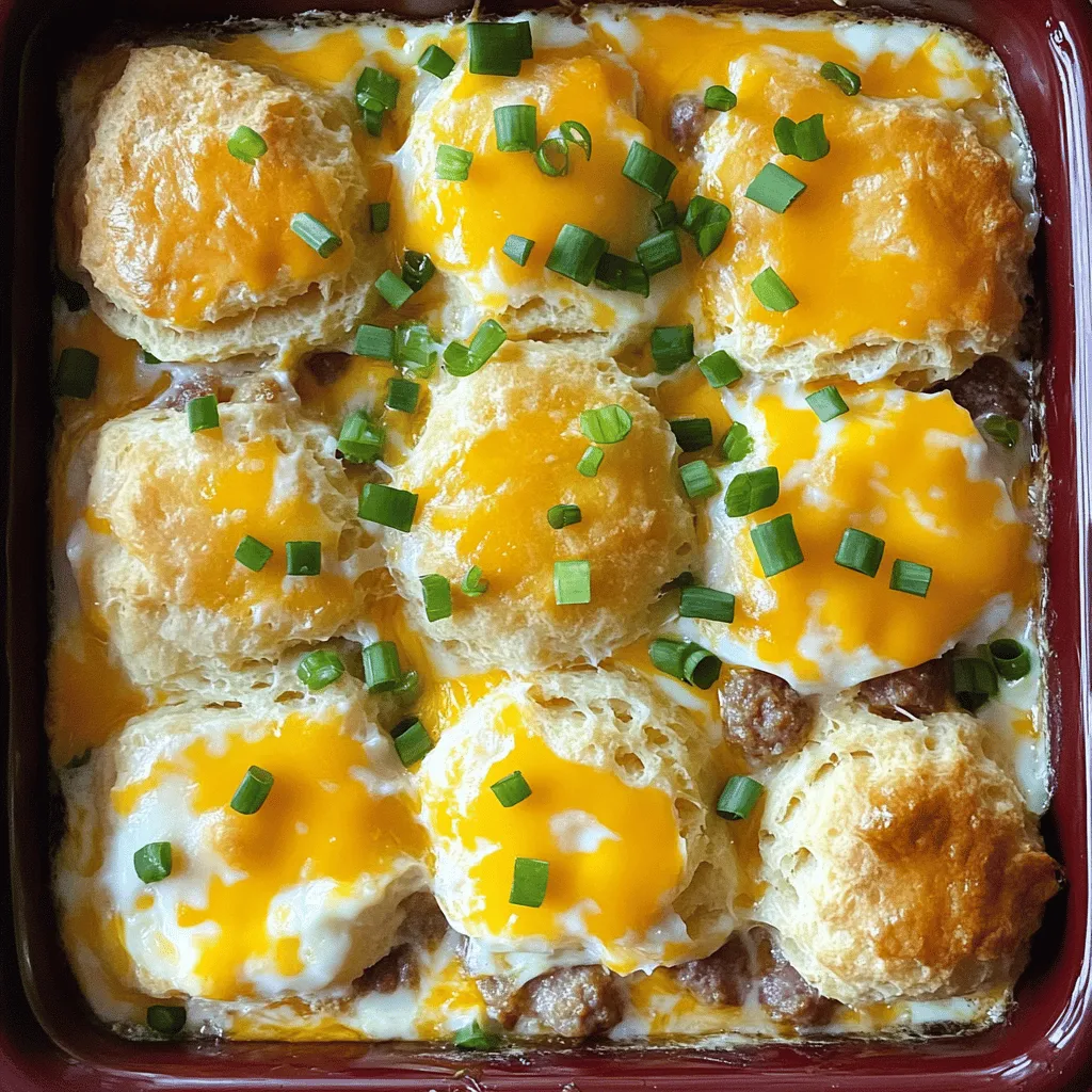 - 1 pound breakfast sausage - 8 large eggs - 2 cups milk - 1 teaspoon garlic powder - 1 teaspoon onion powder - 1/2 teaspoon paprika - 1/4 teaspoon black pepper - 1 can (16.3 oz) refrigerated biscuits - 2 cups shredded cheddar cheese - 1/4 cup chopped green onions (for garnish)
