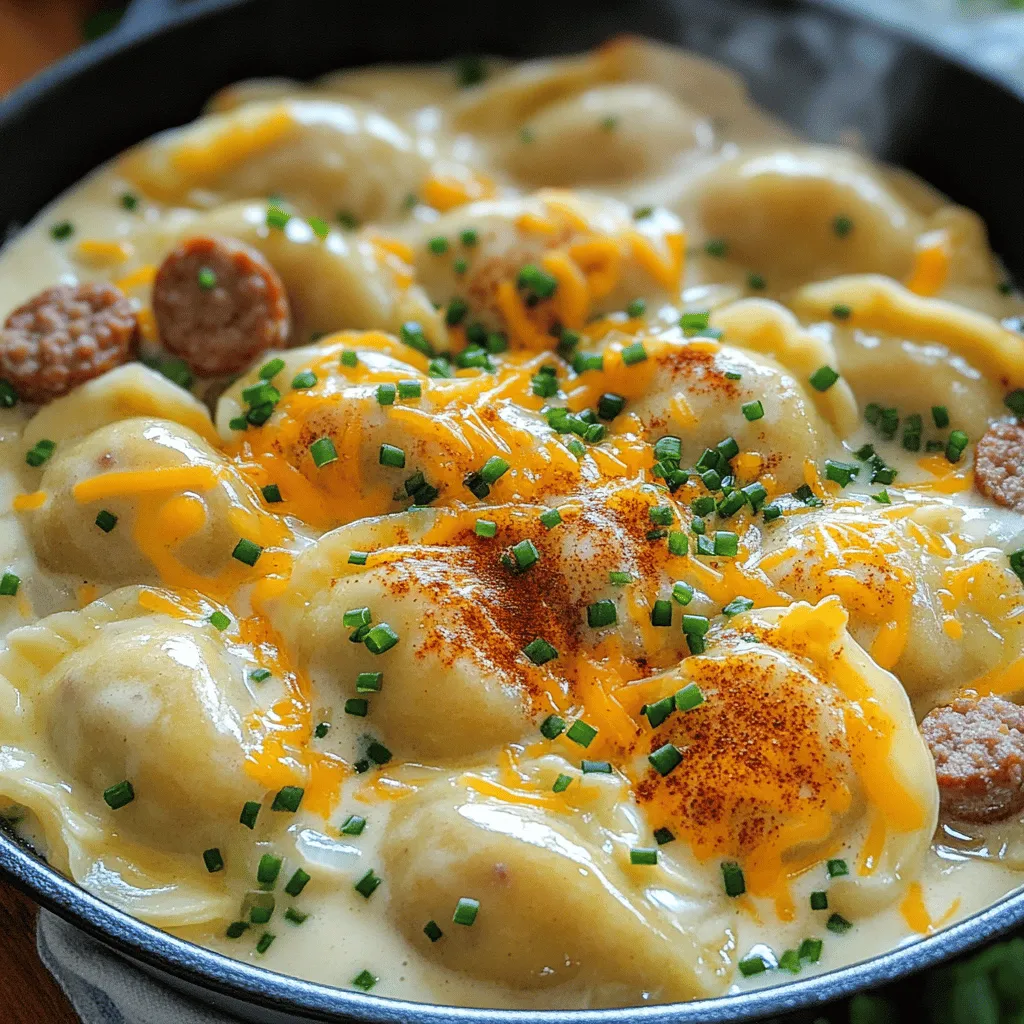 Creamy Pierogi and Turkey Sausage Skillet Delight