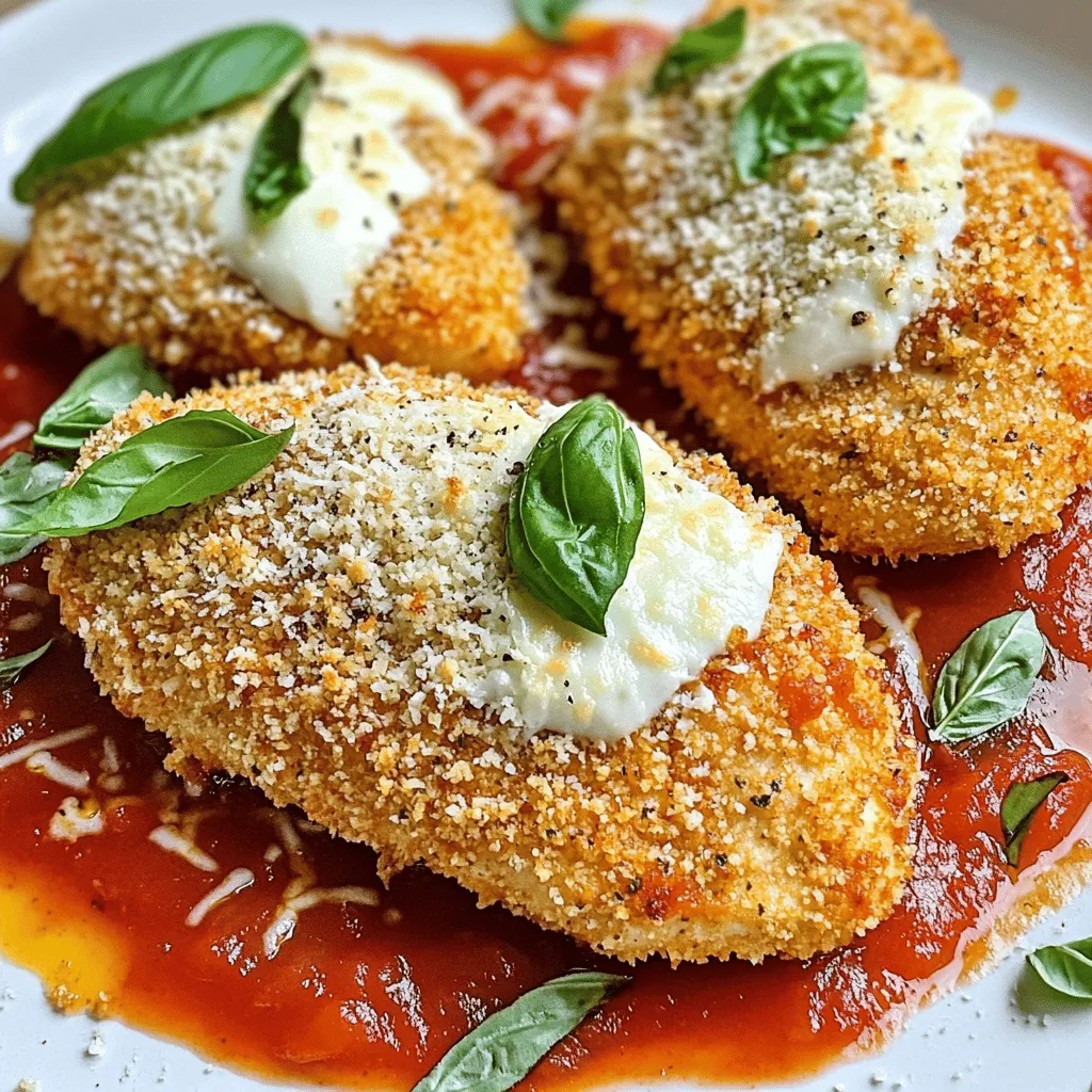 To make the best crispy chicken parmesan, you need a few key ingredients. First, use two large chicken breasts. Flatten them for even cooking. Next, gather one cup of all-purpose flour. This helps the breading stick. You will also need two large eggs, beaten. They act as a binding agent.
