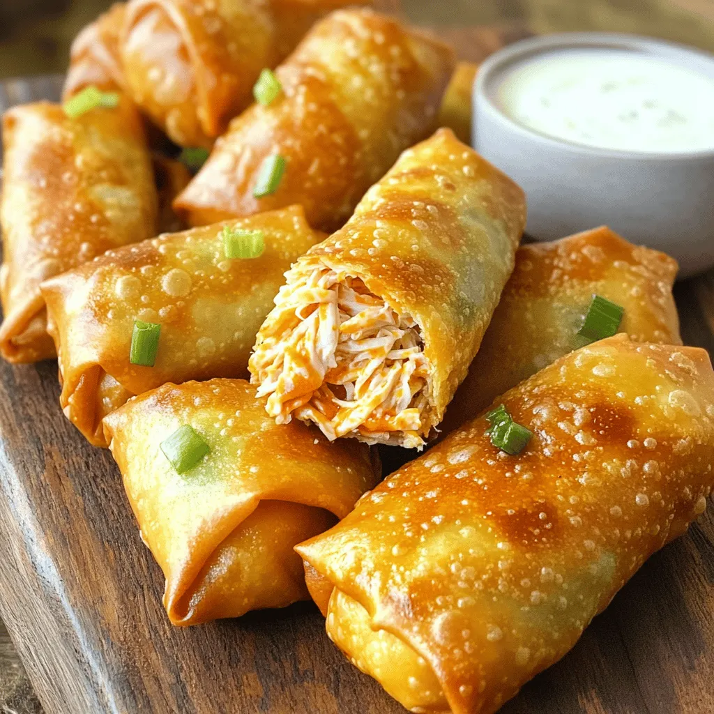 Buffalo chicken egg rolls are a tasty twist on a classic. They are crispy rolls filled with spicy buffalo chicken, cheese, and green onions. This mix creates a burst of flavor in each bite. You can serve them as an appetizer or a snack. They are perfect for parties, game days, or cozy nights in.