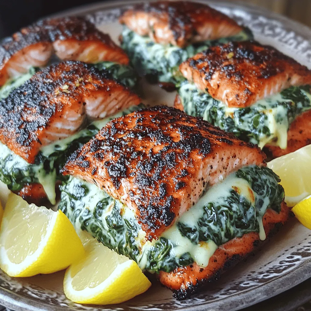 Irresistible Blackened Salmon Stuffed with Spinach and Parmesan Cheese