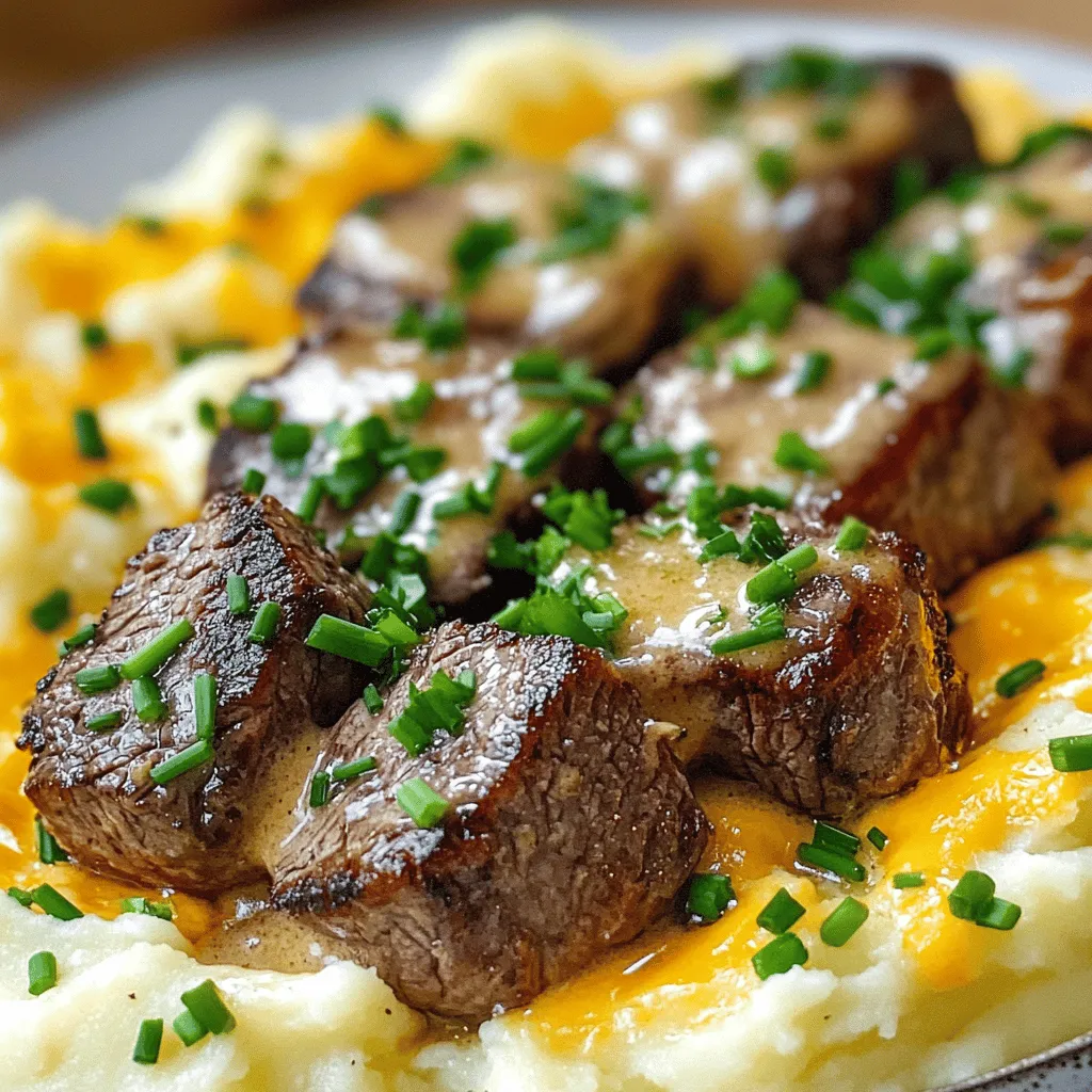 Garlic Butter Steak Bites and Cheesy Smashed Potatoes Delight