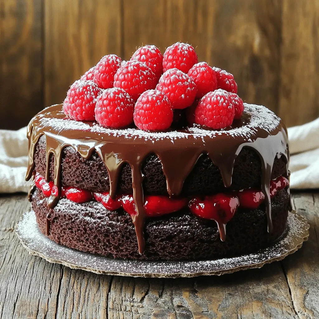 The key ingredients for a chocolate raspberry cake include all-purpose flour, sugar, cocoa powder, and fresh raspberries. These items work together to create a rich, moist cake with a burst of fruity flavor.