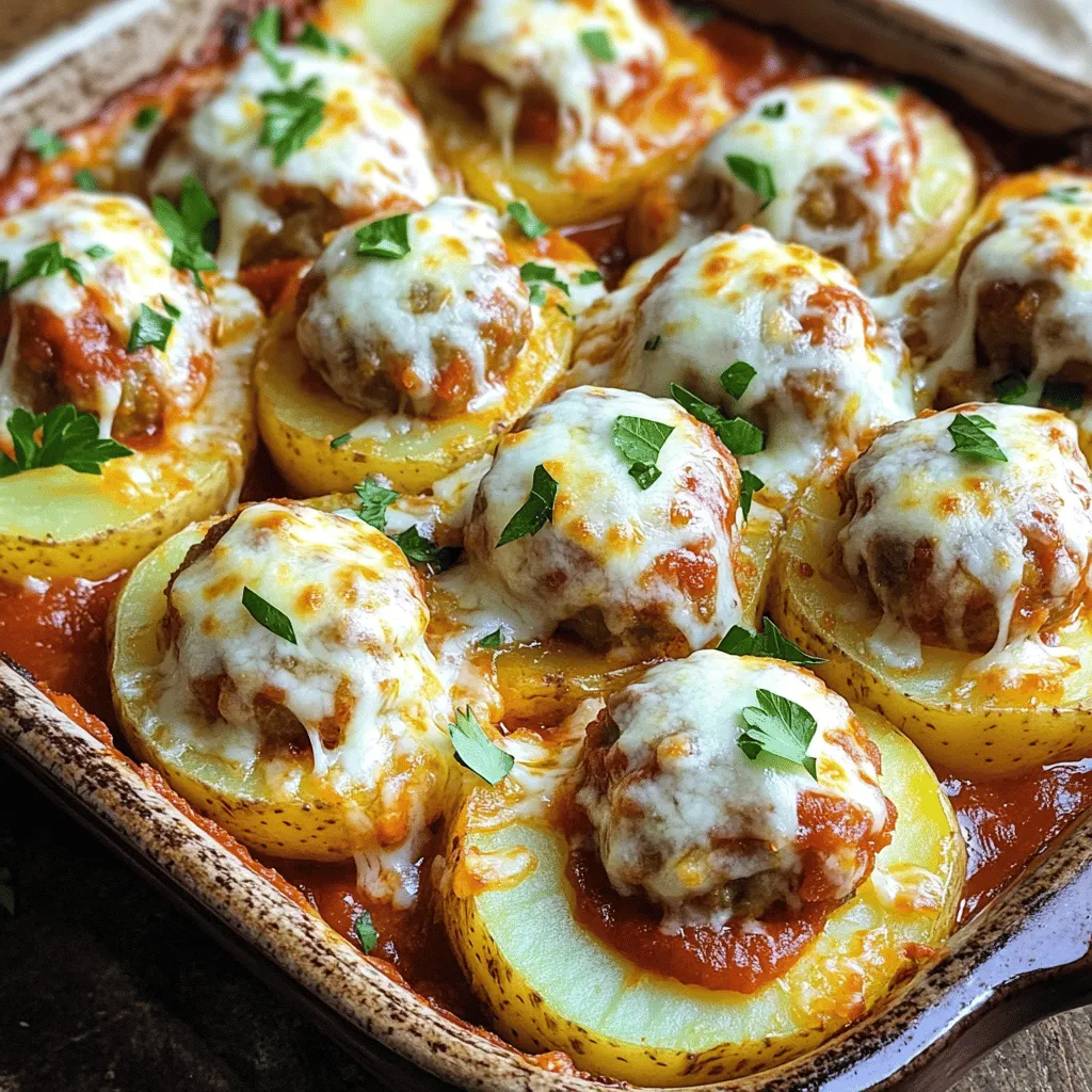 Boil Potatoes And Slice Them With Meatballs And Cheese