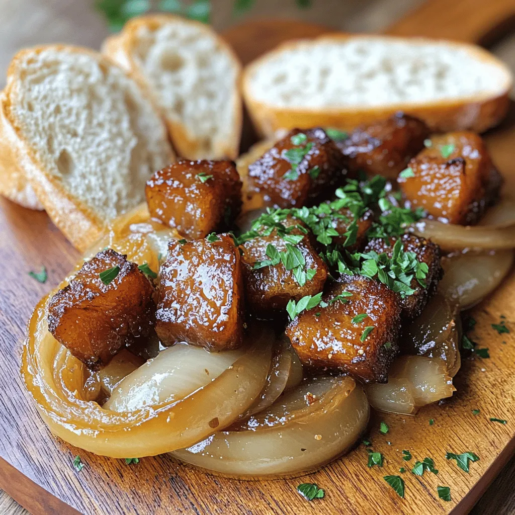 Savory beer-infused onions and crispy salted pork create a perfect dish. Let me break down the key ingredients.