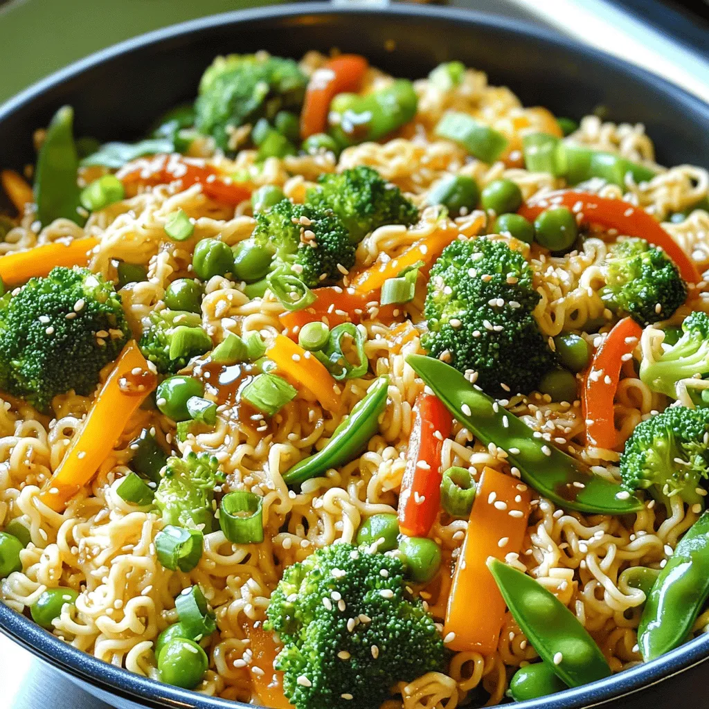 To make a great ramen noodle stir fry, you need simple, fresh ingredients. Start with two packs of instant ramen noodles. Discard the seasoning packets; you won’t need them. Next, gather your veggies. I love using broccoli, bell peppers, carrots, and snap peas. These add color and crunch.