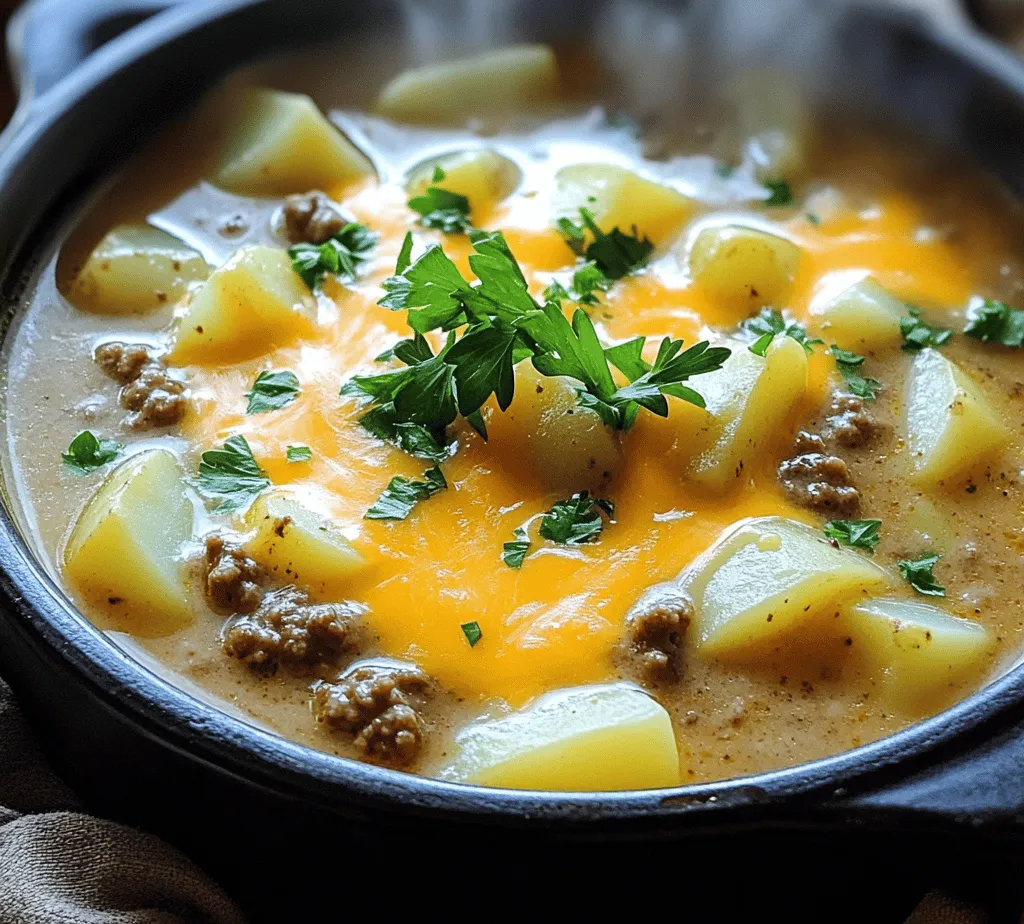 Soup has long been a staple in culinary traditions across cultures, often serving as a symbol of warmth and nourishment. From hearty stews in winter to light broths in summer, soups have an innate ability to bring people together around the table. The Cheesy Beef and Potato Soup takes this timeless comfort food concept and elevates it with familiar flavors that evoke a sense of nostalgia and satisfaction.