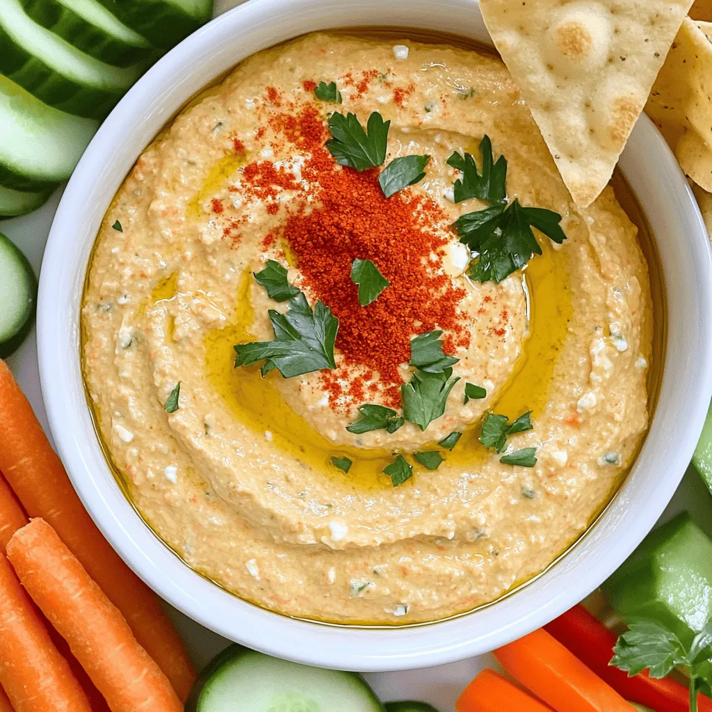 To make a delicious Paprika-Feta Dip, you need simple ingredients that pack a punch. The main star is feta cheese. You will need 200 grams of crumbled feta cheese. This cheese gives the dip its tangy flavor. Next, you need half a cup of plain Greek yogurt. This adds creaminess and balances the feta