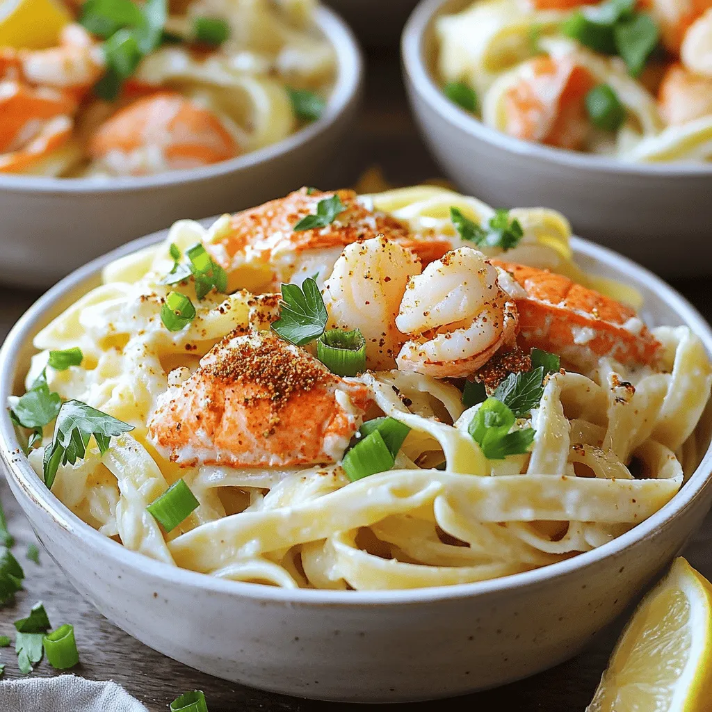 The best Cajun seafood pasta recipe starts with fresh seafood. You need lobster, crab, and salmon.