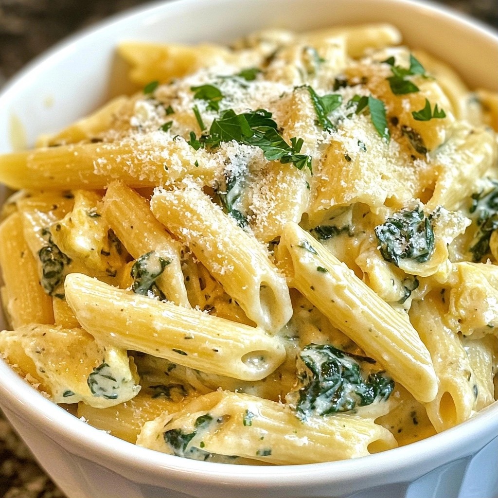Creamy Pressure Cooker Spinach Artichoke Pasta Delight