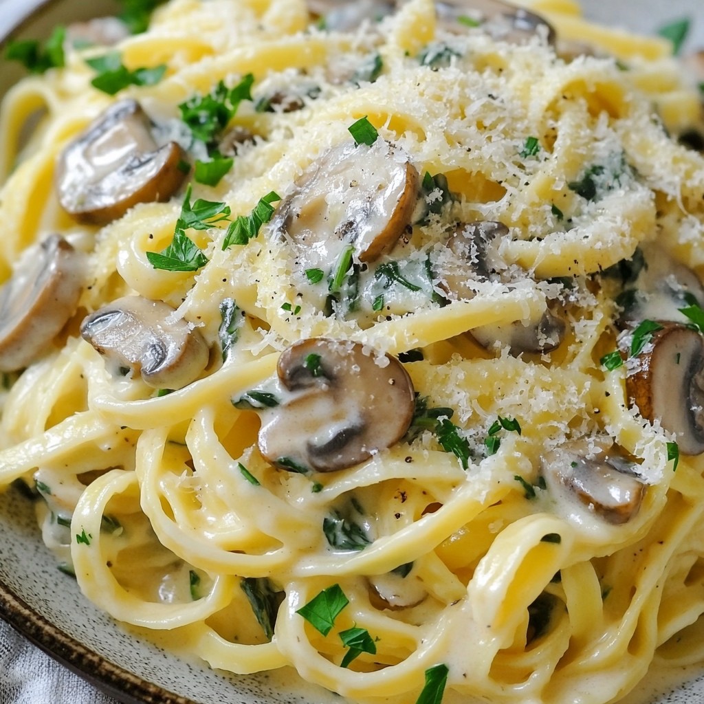 Creamy Instant Pot Mushroom Spinach Fettuccine Recipe