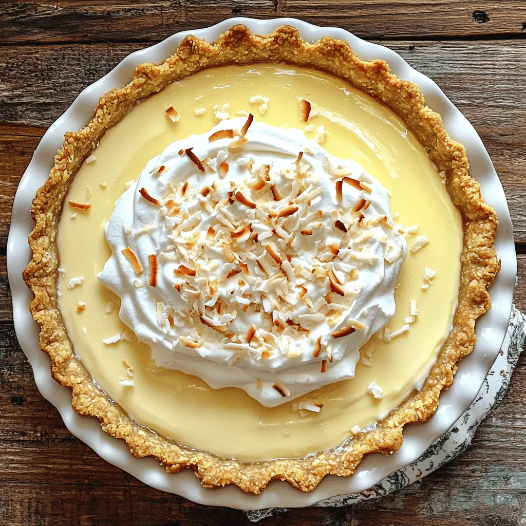 To make a great coconut cream pie, you need a few key items. Here are the main ingredients: - 1 pre-baked pie crust (store-bought or homemade) - 1 cup unsweetened coconut flakes - 1 cup whole milk - 1 cup heavy cream - ¾ cup granulated sugar - 3 large egg yolks - ¼ cup cornstarch - 2 teaspoons vanilla extract - ½ teaspoon salt - 1 tablespoon unsalted butter - 1 cup whipped cream (for topping) - Additional toasted coconut flakes for garnish